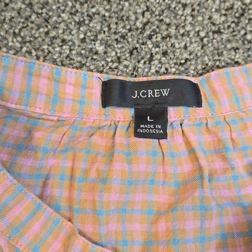 J.Crew Women Puff sleeve top V neck Blouse Top flannel sz L